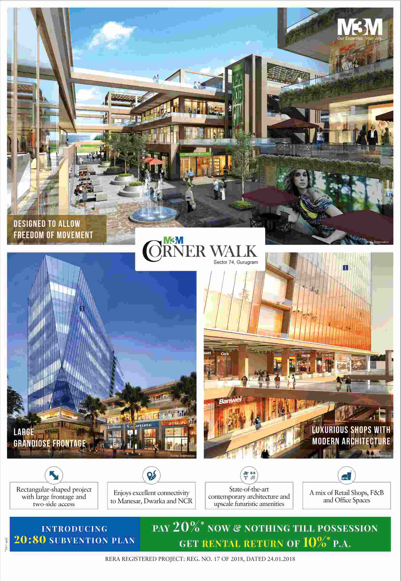 Pay 20% now and nothing till possession at M3M Corner Walk in Gurgaon Update